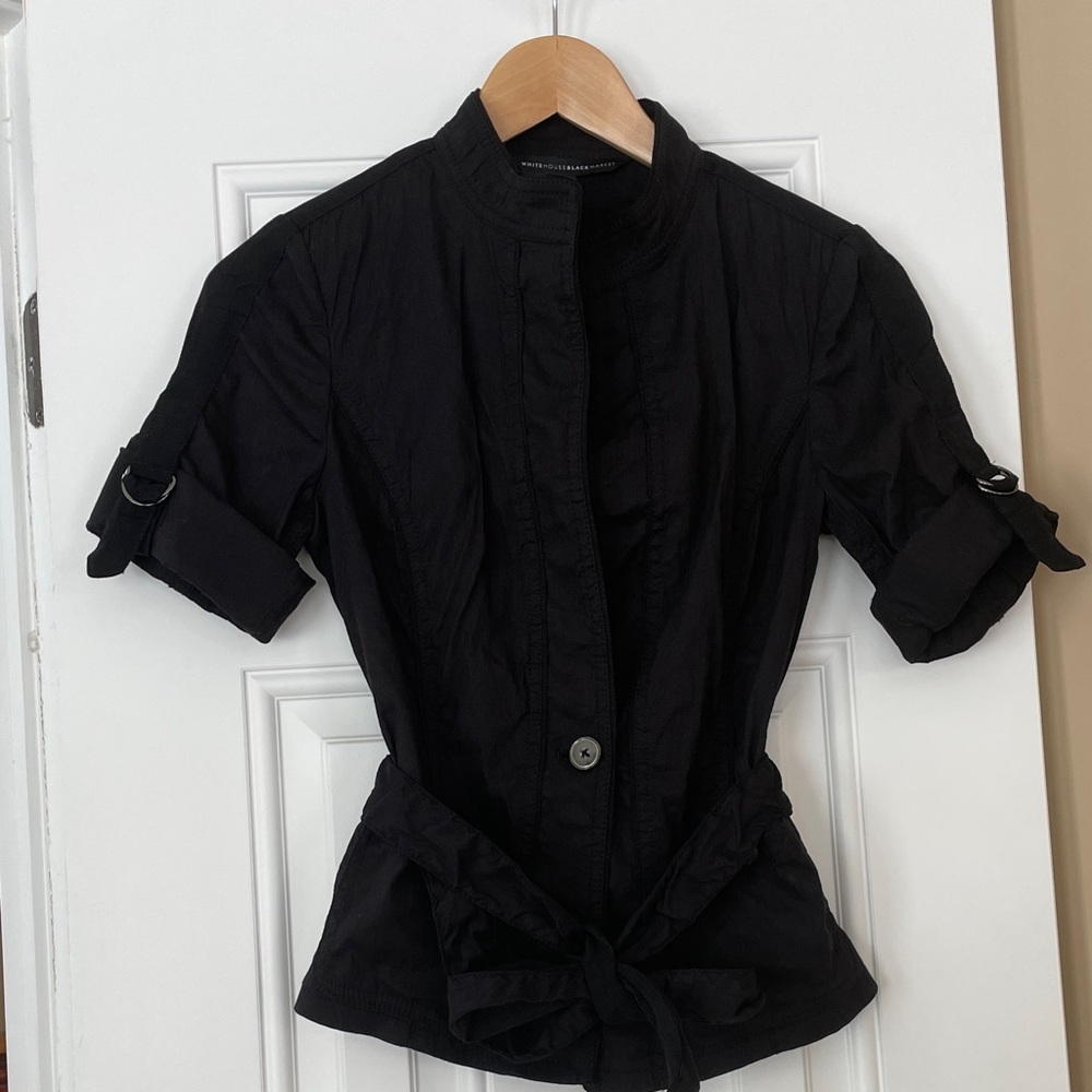 White House Black Market Black Jacket/Blouse (Size 0P)